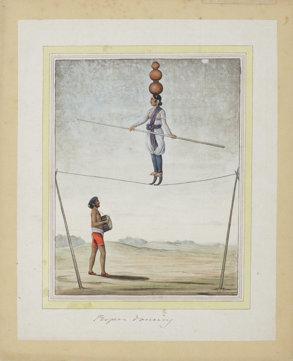 Acrobat on a Tightrope, Drummer Below by Indian School