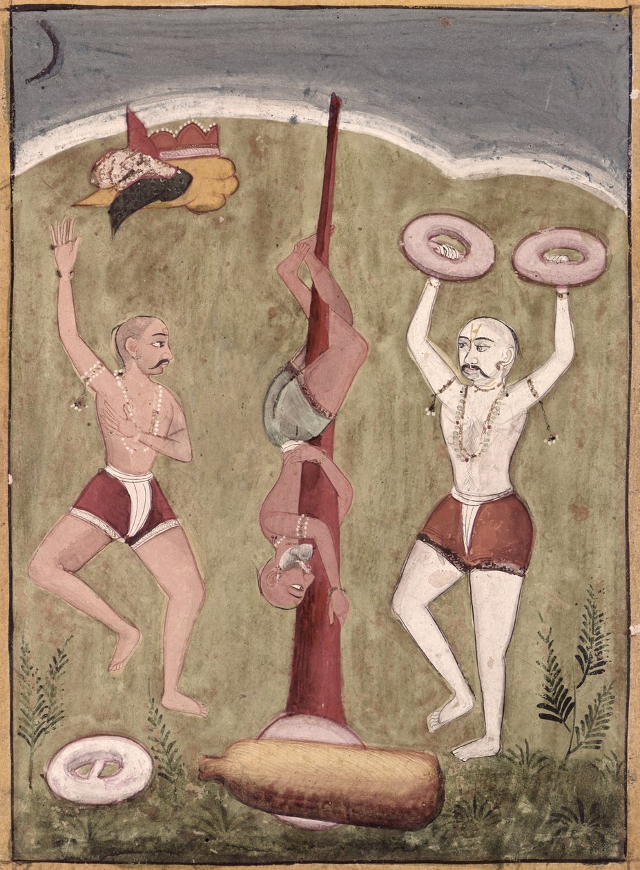 Acrobats performing physical feats by Indian School