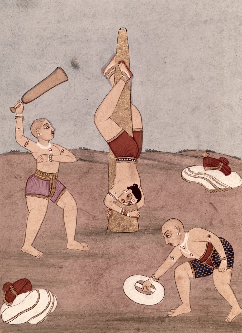 Acrobats performing physical feats by Indian School