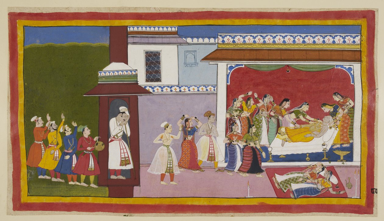 Bards, musicians and dancers arrive in the morning at the door of the king