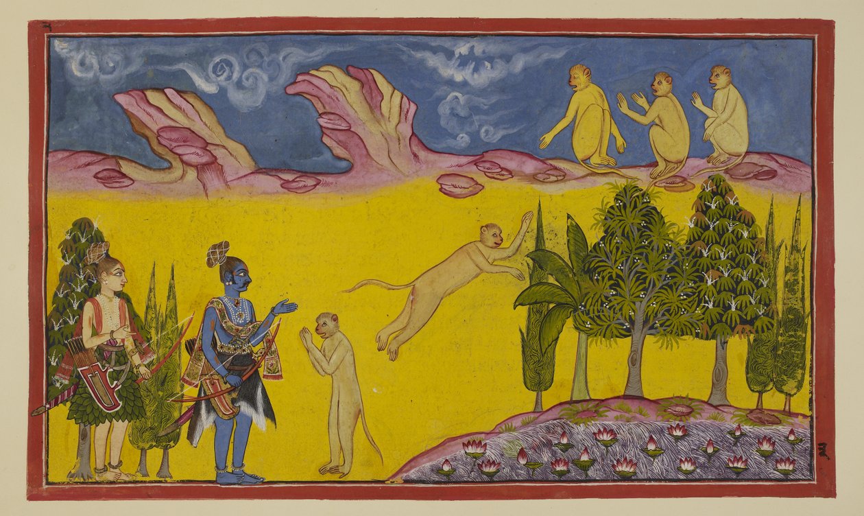 Sugriva is at first frightened, thinking that these armed warriors have been sent by his usurping brother Bali to destroy him. He sends his sagacious minister Hanuman to find out more about the two strangers by Indian School
