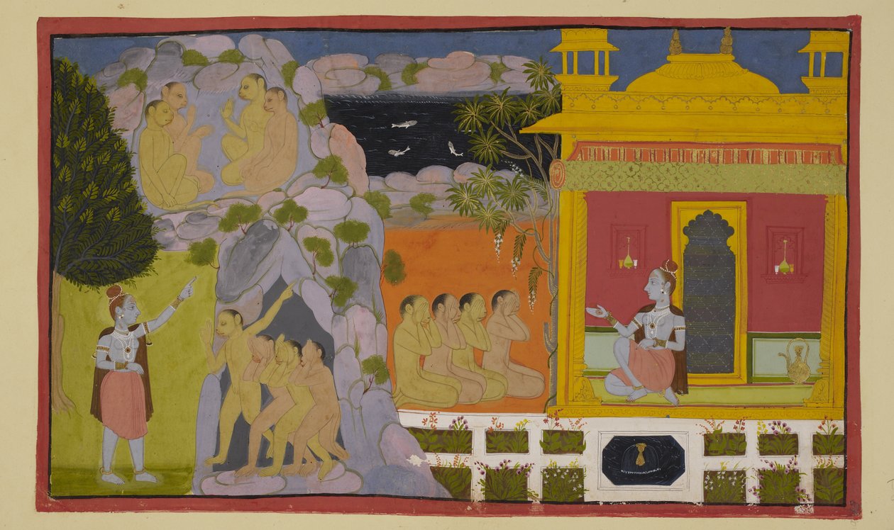 The monkeys have told Svayamprabha of their search for the missing Sita, and she has told them of the mystery of the cave and how she came to live in that marvelous place by Indian School