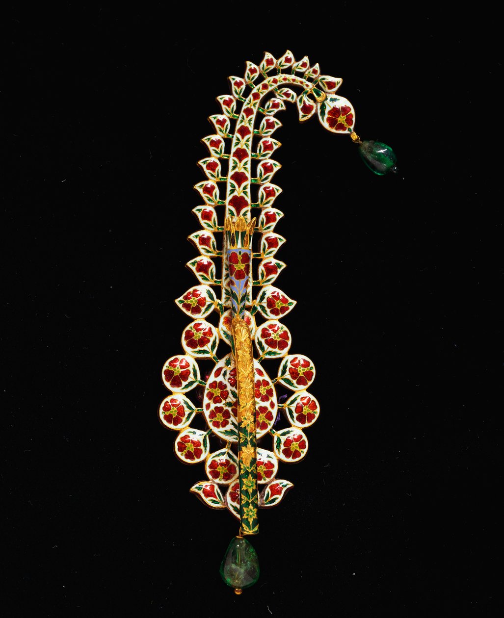 An antique Indian diamond, ruby, emerald and enamel jigha by Indian School