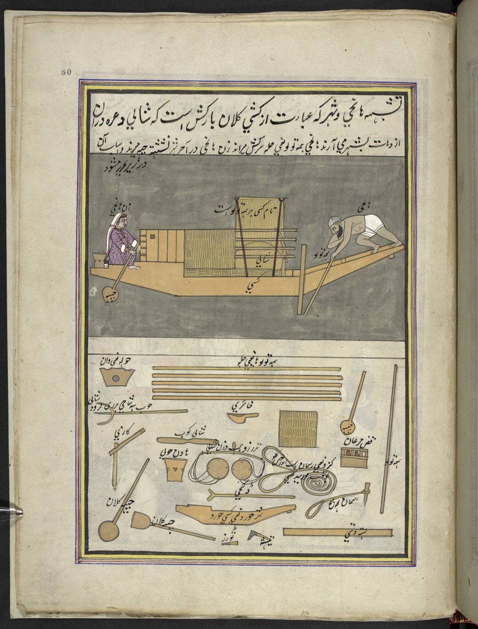 Boatman and Wife Ferrying Loads of Rice, 86 Drawings Bound into a Volume Depicting Trades and Occupations in Kashmir by Indian School
