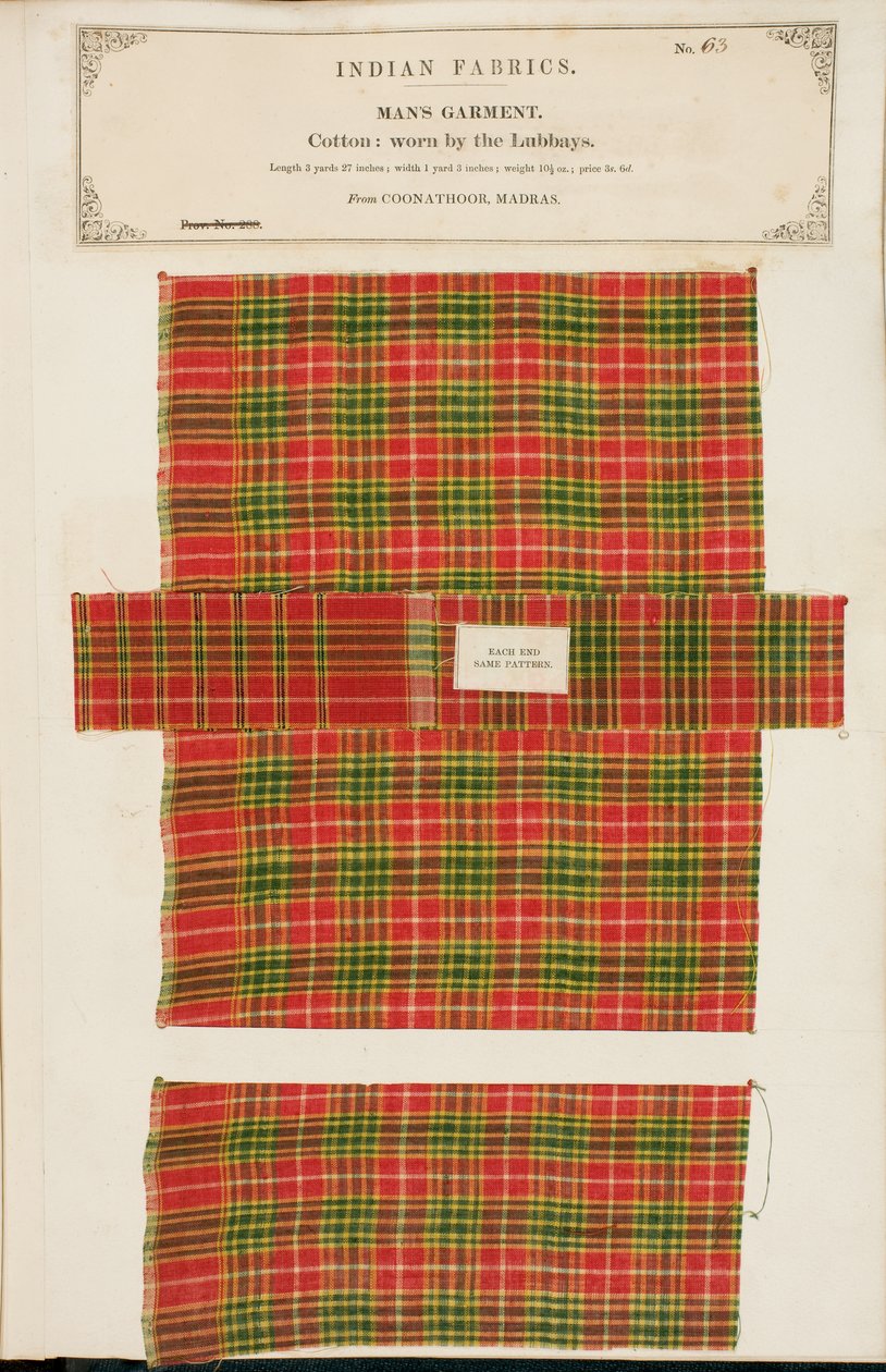 Cotton sample from Coonathoor in Madras, from The Collection of the Textile Manufacturers of India, by John Forbes Watson, published in 1866 by Indian School