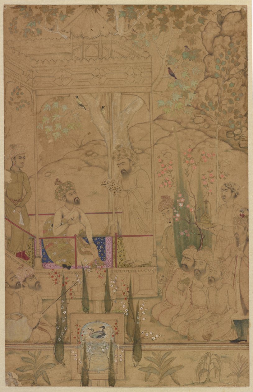 Emperor Babur with Attendants in a Garden, c.1590 by Indian School
