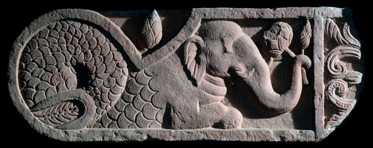 Fish tailed elephant (stone sculpture) by Indian School