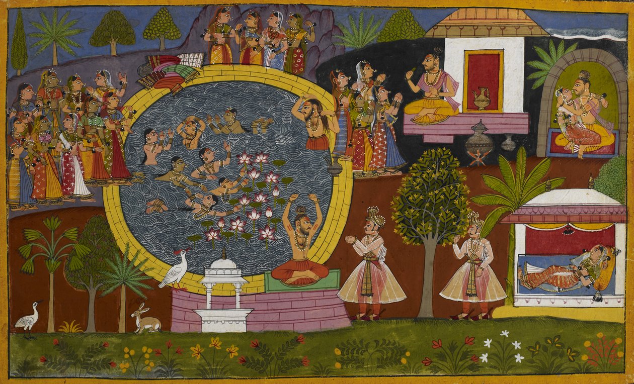 Ila meets Budha and, transformed into a male, seeks permission to return to his kingdom by Indian School