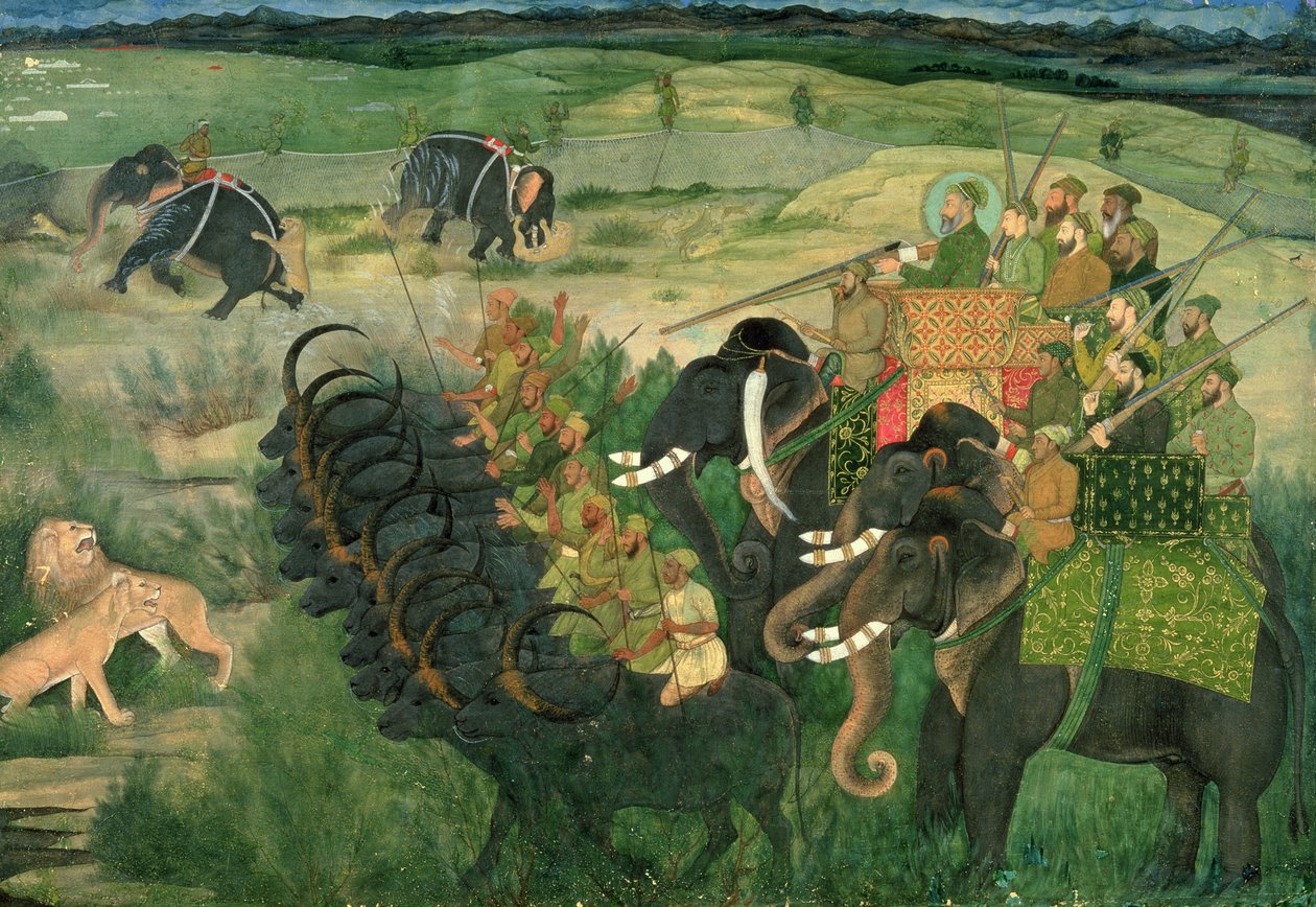 Aurangzib Hunting Lions by Indian School