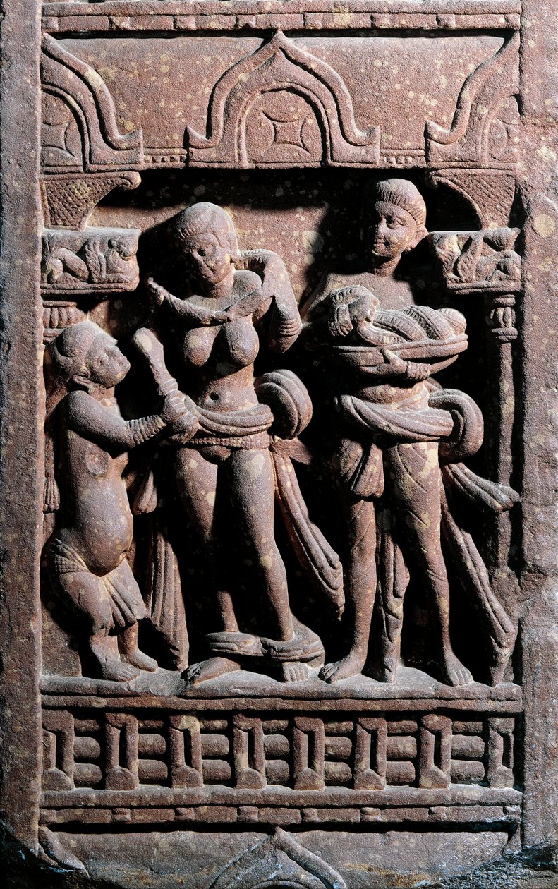 Indian Art: Sundarananda helping Sundari with her toilet. Period Kouchane by Indian School
