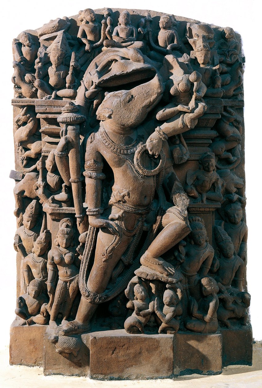 Indian Art: the Hindu divinity Vishnu in the form of a boar. From Khajuraho, India. Chandela period by Indian School