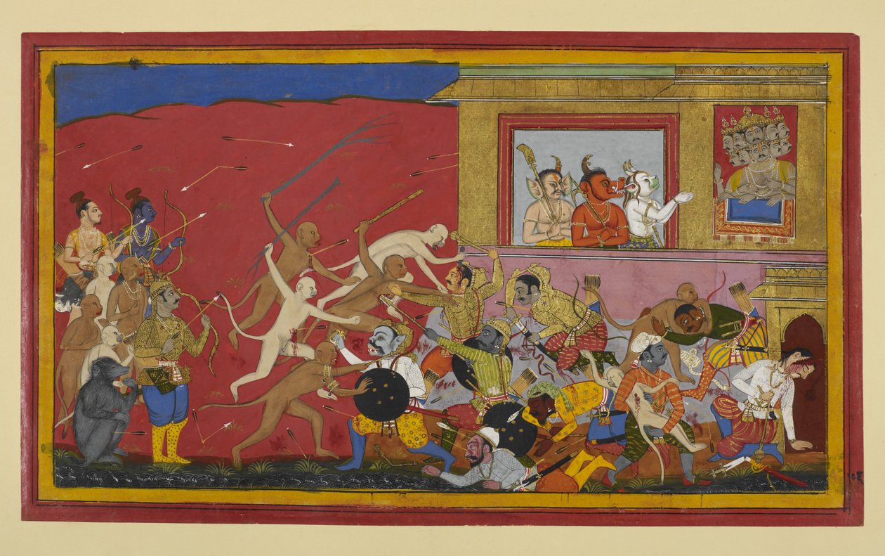 Kumbha and Nikumbha Battle Monkeys; Demons Report to Ravana by Indian School
