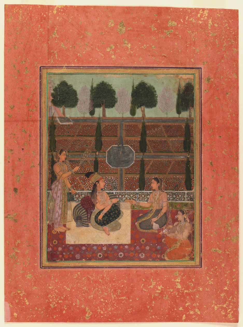 Ladies on a terrace, Mughal Style by Indian School
