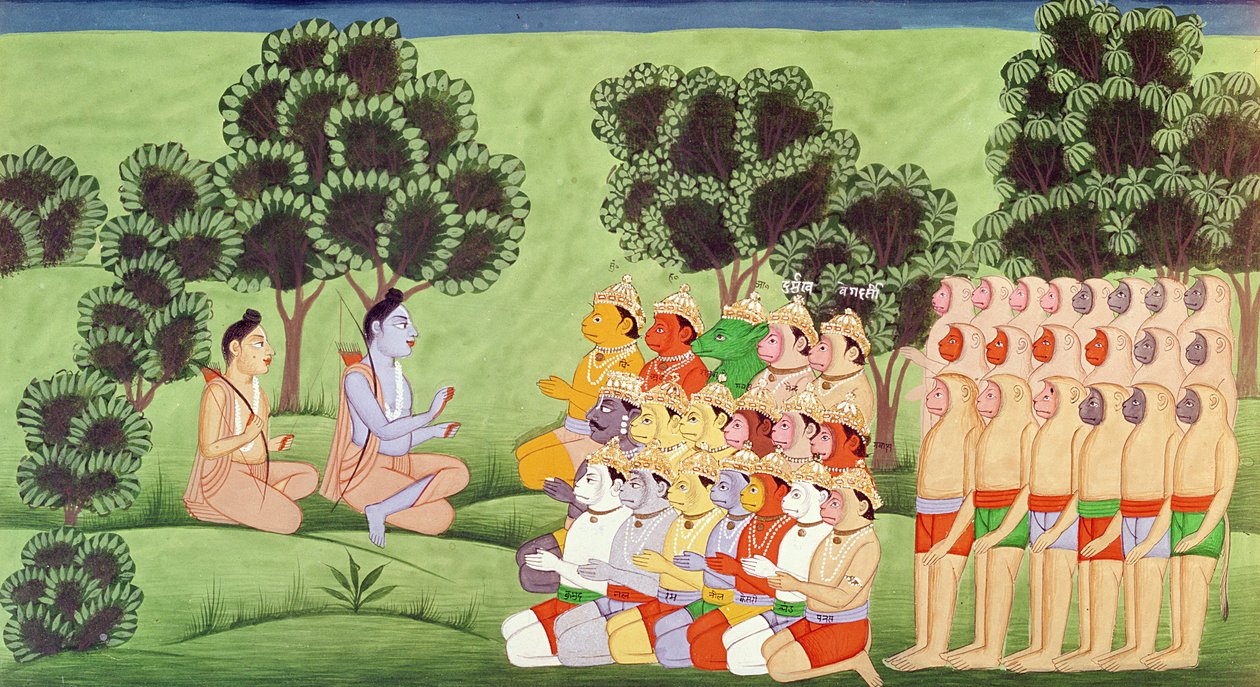 Lakshmana Consulting the Heads of the Monkey Armies, from the Ramayana by Indian School