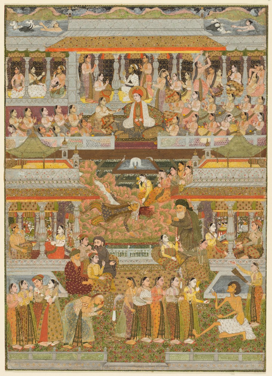 Lovers and Beloveds: A Composite of Scenes from Persian, Urdu, and Sanskrit Literature by Indian School