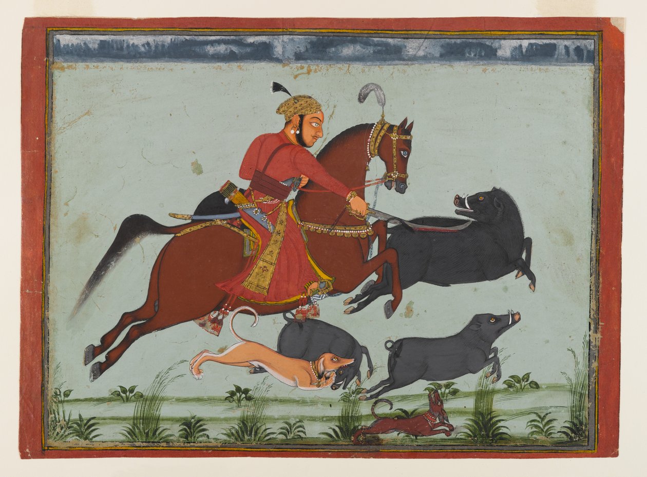 Maharaja Pratap Singh II of Mewar Hunting Boar by Indian School