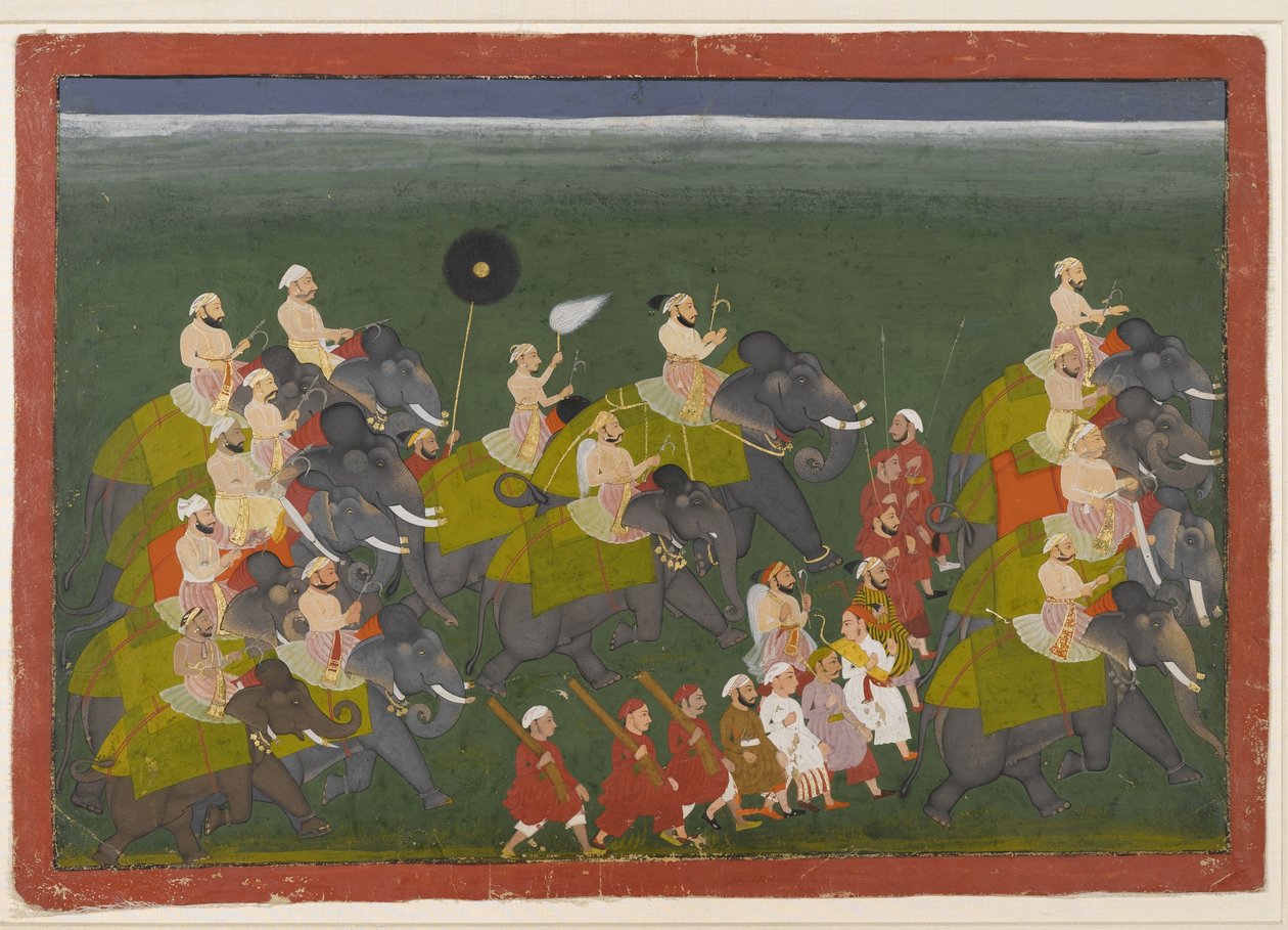 Maharana Sangram Singh of Mewar Riding in an Elephant Procession, Udaipur, Rajasthan, c.1730-40 by Indian School