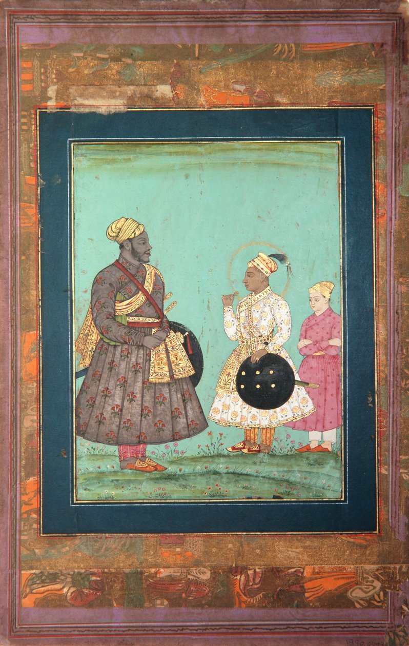 Murtaza Nizam Shah with a Black Vizier, possibly Malik Ambar, and a Younger Man, c.1680 by Indian School