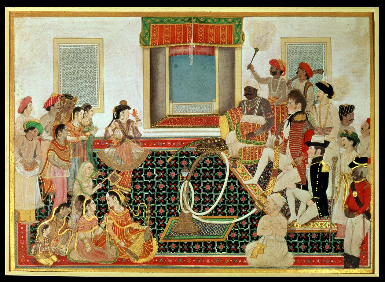 Prince Mahadaji Sindhia Entertaining a British Army Officer and a Naval Officer to a Nautch, c.1820 by Indian School