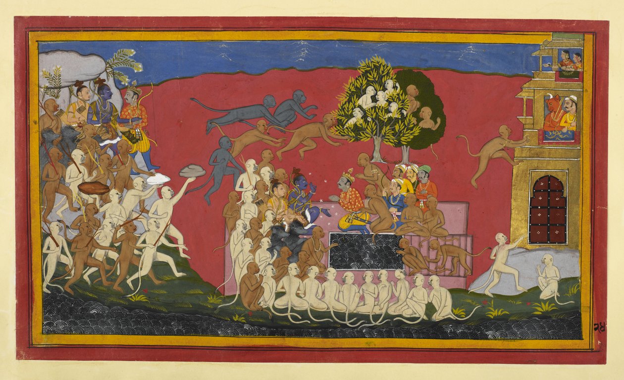 Rama Sends Angada to Challenge Ravana as Monkeys Approach Lanka by Indian School