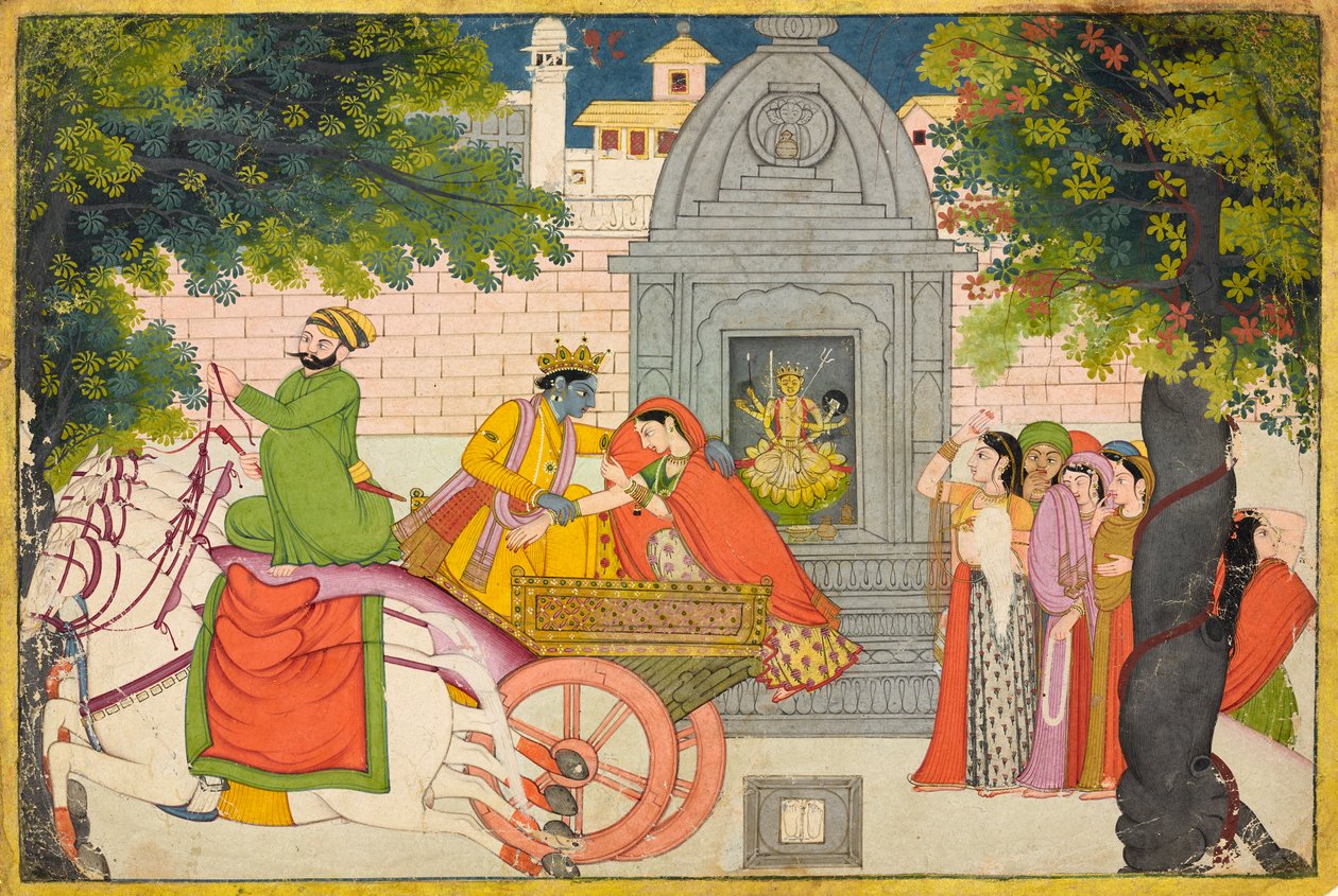 Rukmini Elopes with Krishna, Folio from a Bhagavata Purana, c.1780 by Indian School