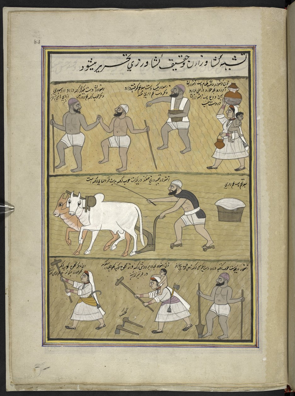 Sowing paddy; ploughing; breaking clods by Indian School