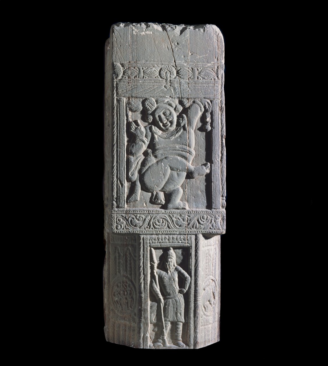 Stupa slab showing a dwarf and Scythian figures, from the site of Nagarjuna by Indian School
