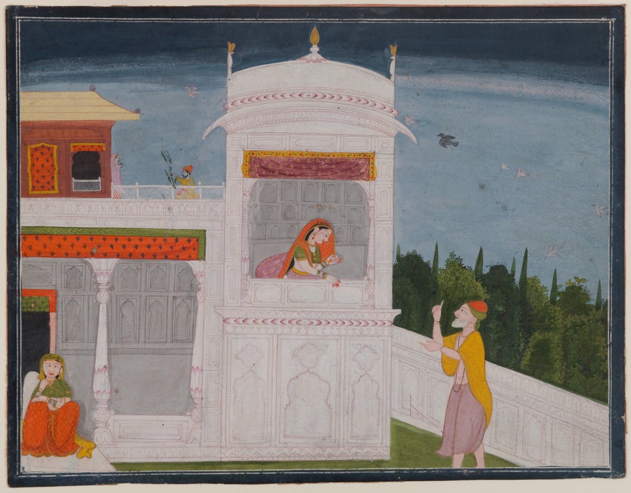 The Brahmin Sudama and Rukmini in a palace, page from the Sudama episode of Bhagavata Purana series, c.1800 or later by Indian School