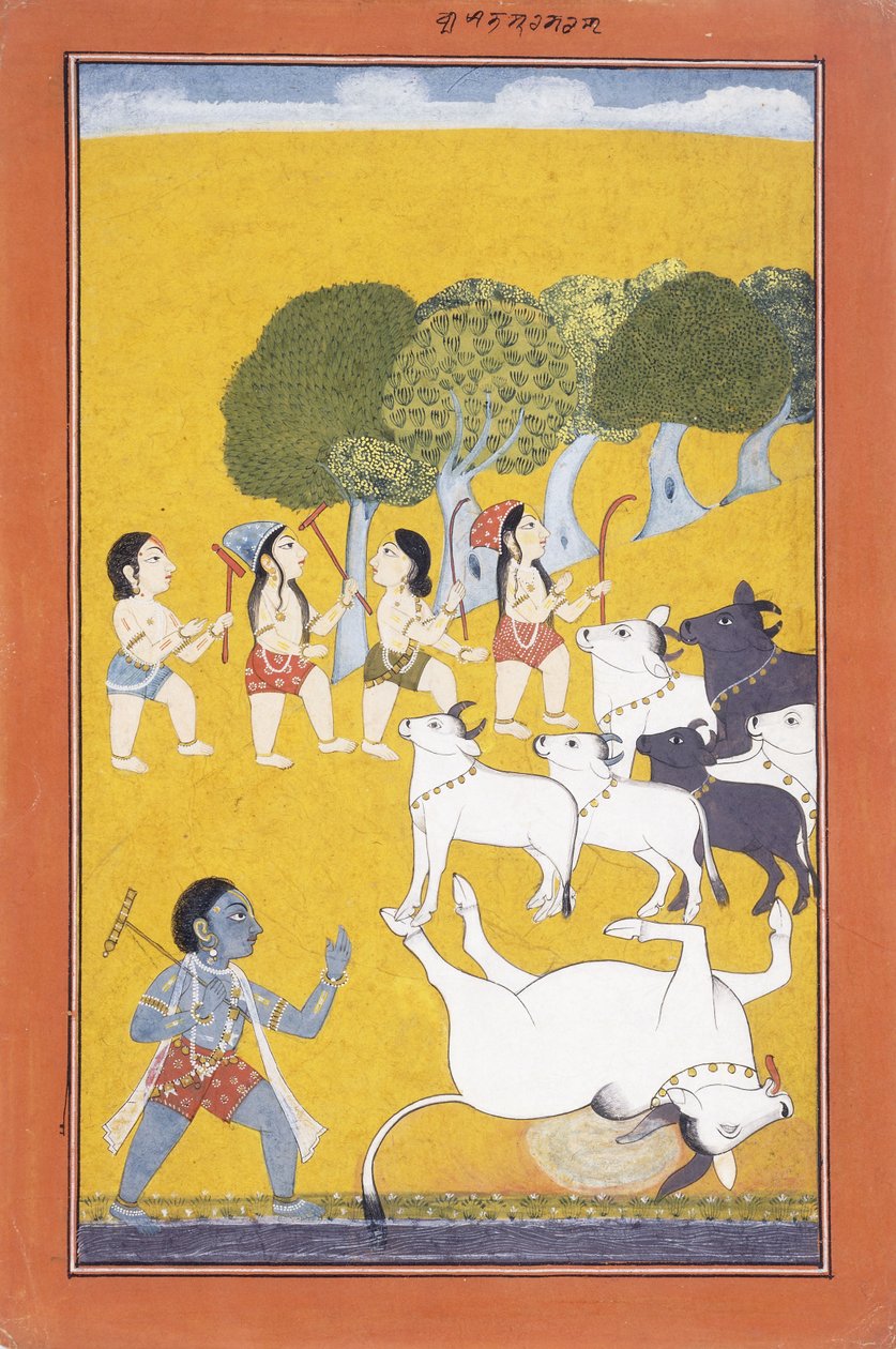 The Young Krishna Kills the Demon Vatsasura, who came in the Guise of a Calf by Indian School