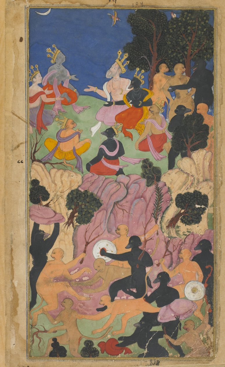 Rama confers with the Vanara chieftains on Mt. Suvela (Vol.2 fol.194) by Indian School