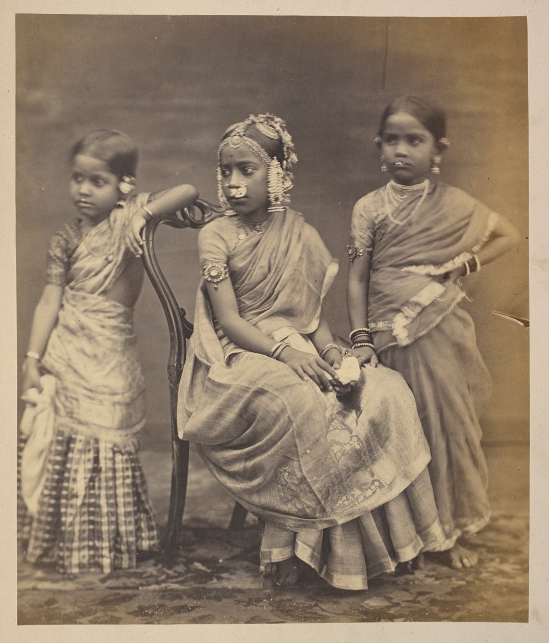Group of Children from Madras, Showing Mode of Wearing Jewellery, c.1870 by Indian photographer