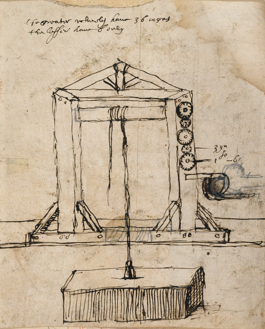 Diagram for a pulley lifting masonry by Inigo Jones