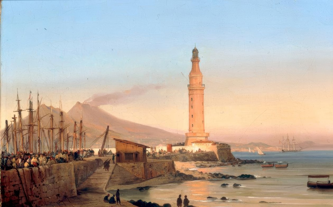 View of the Lighthouse of Santa Lucia in Naples by Ippolito Caffi