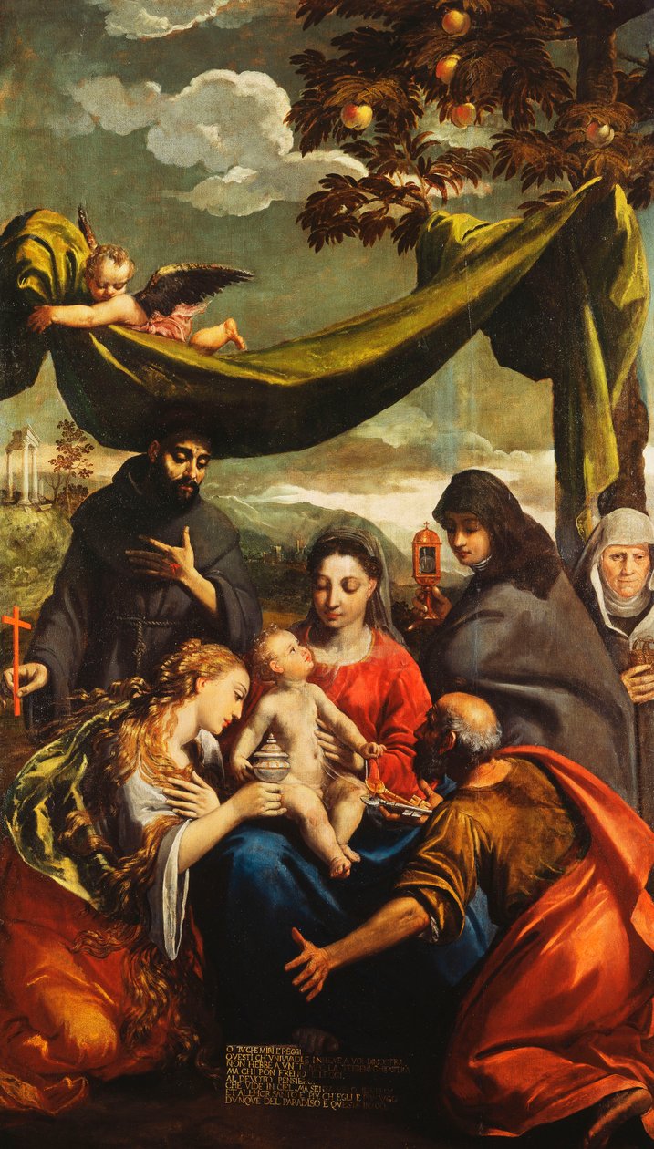 The Madonna and Child with Saints Mary Magdalen, Peter, Clare and Francis and a portrait of the Abbess by Ippolito Scarsella
