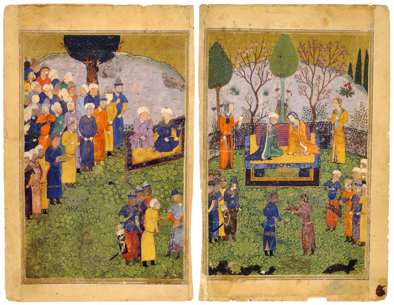 A Princely Couple with Courtiers in a Garden. From the Shahnama Book of Kings by Iranian Master