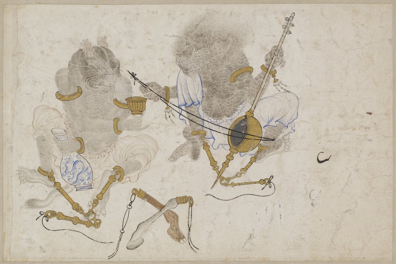 Two demons, fettered, 15th century by Iranian Master