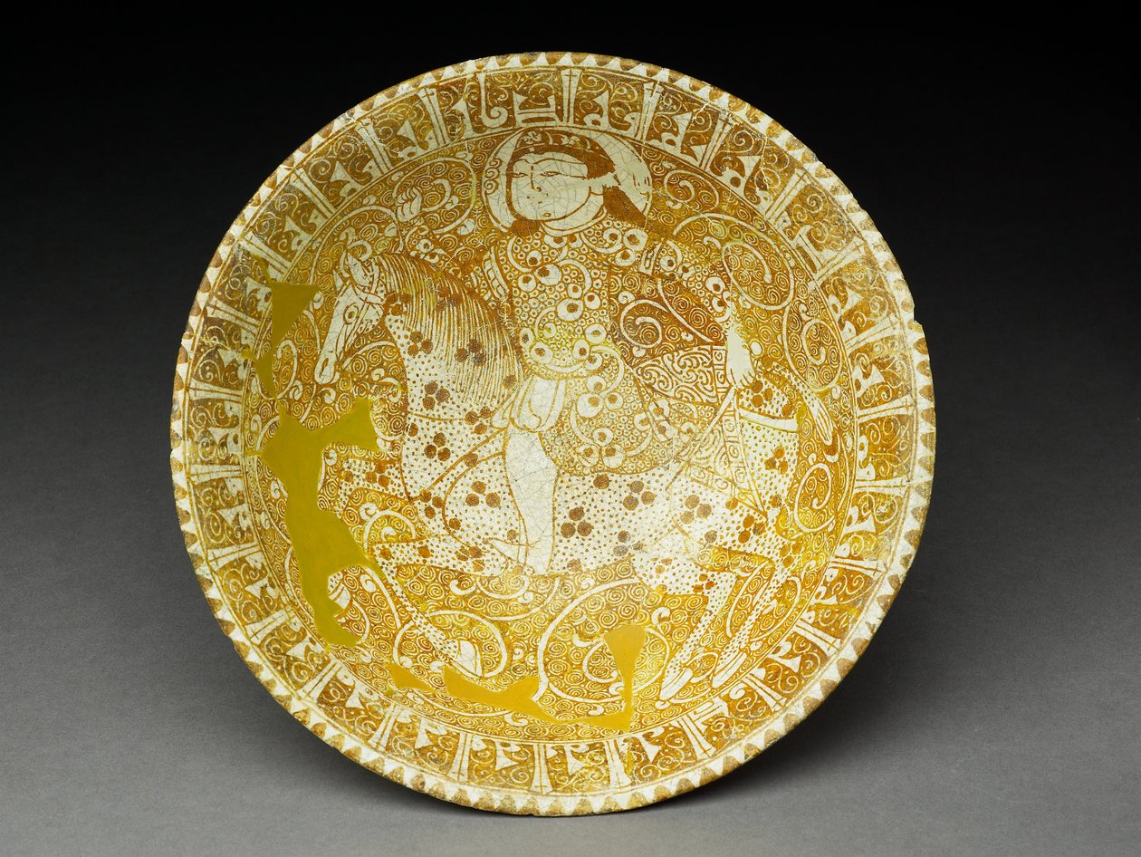 Bowl with Horseman and Pseudo-Kufic Inscription by Iranian School