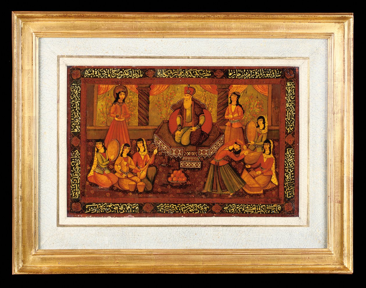 One of a pair of painted panels, Qajar Iran by Iranian School
