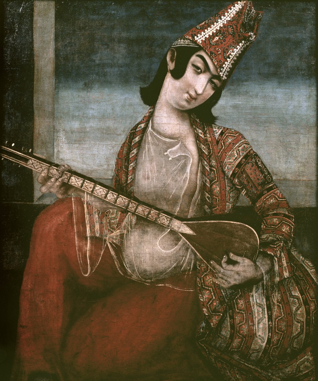 Young Woman Playing a Guitar by Iranian School