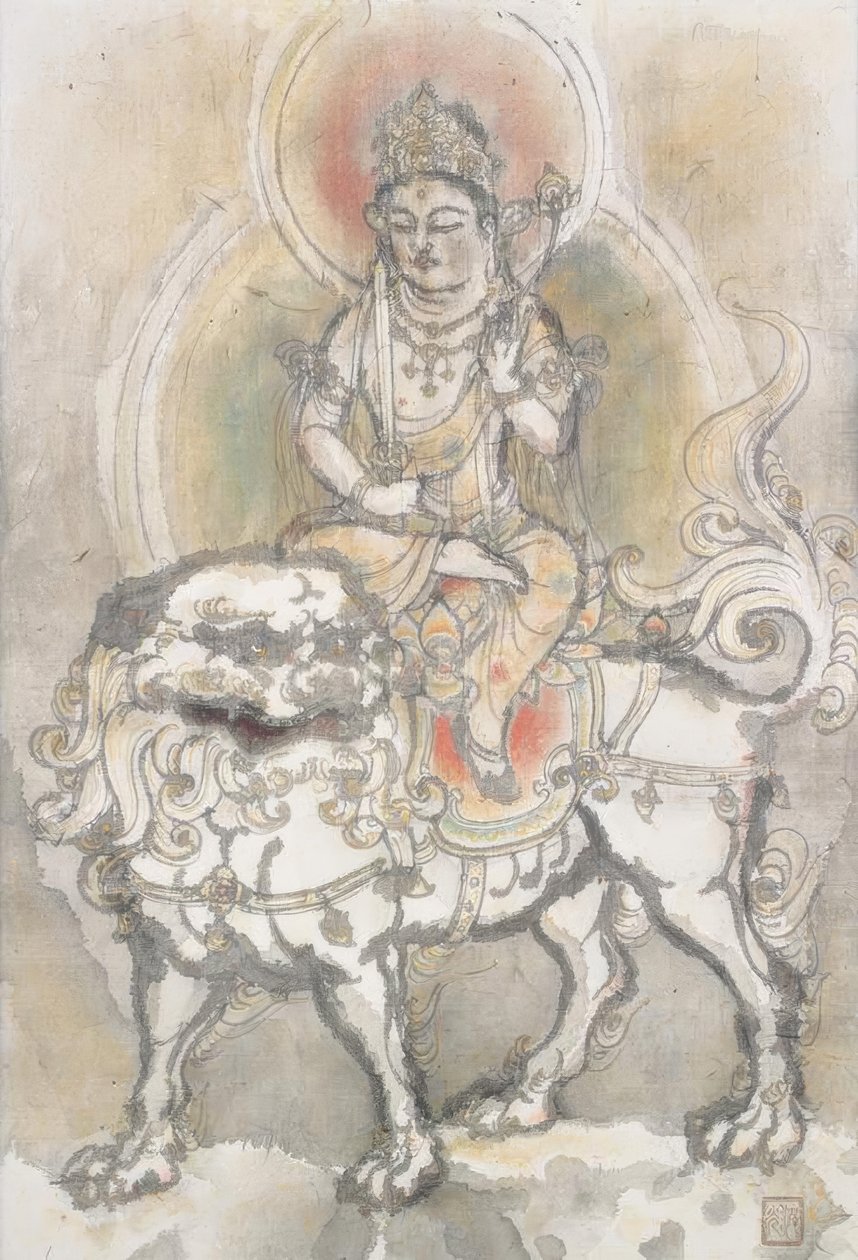 Irie Hako, Manjushri Sitting on a Lion by Irie Hako