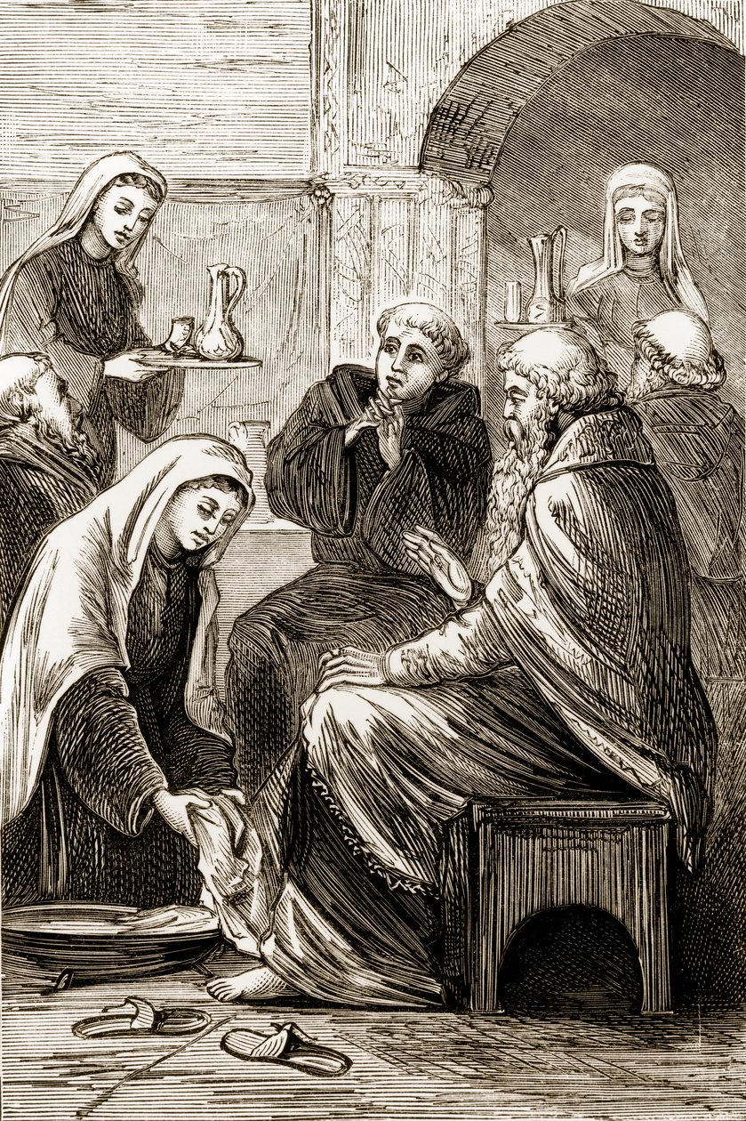 St. Brigit Entertaining a Bishop, from The Trias Thaumaturga, or Three Wonder-Working Saints of Ireland, by Mary Cusack (1829-99) Published c.1890s by Irish School