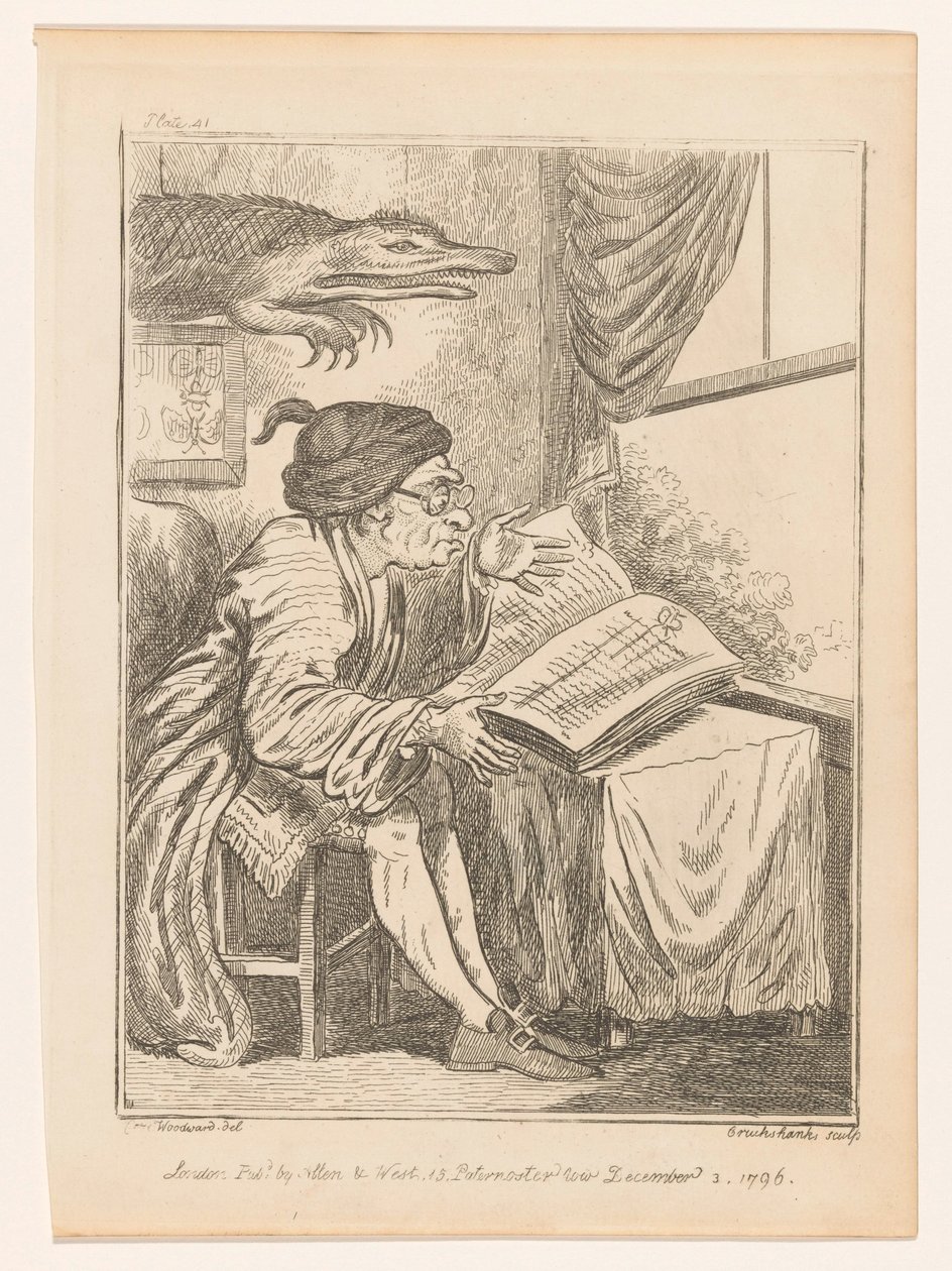 Researcher in Hertfordshire (Virtuoso and a Fly) (Genre Scenes from Different Parts of England and Wales) (Eccentric Excursions or Literary & Pictorial Sketches of Countenance, Character and Country) by Isaac Cruikshank