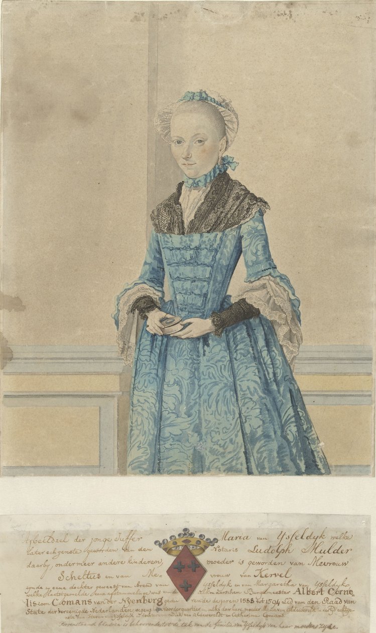 Portrait of Maria van IJsseldijk, Standing Knee-Length by Isaac Lodewijk la Fargue van Nieuwland