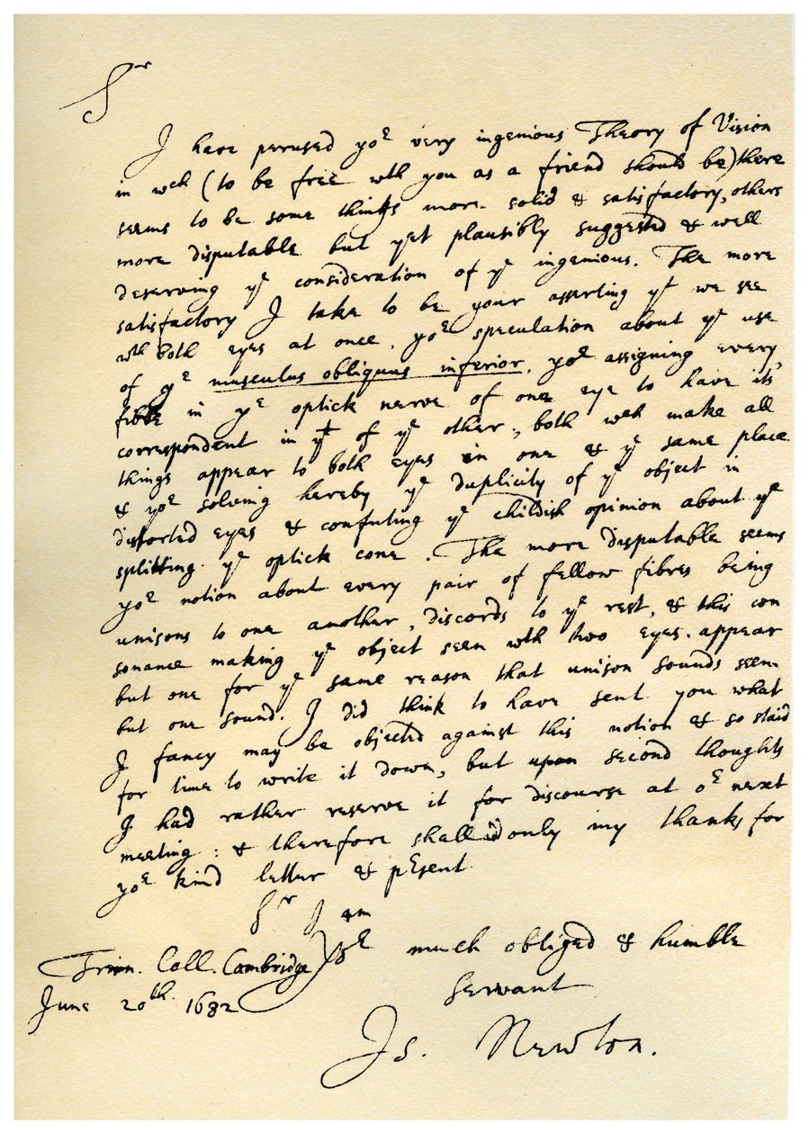 Letter from Sir Isaac Newton to William Briggs, 20th June 1682 by Isaac Newton