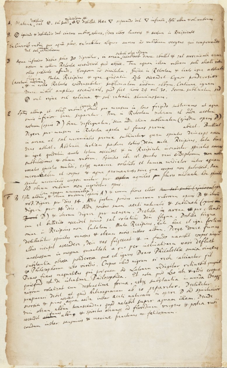 Record of an Experiment in Six Stages Beginning with Distillation Followed by Burning, Further Distillation, Decoction, Calcination and Sublimation by Isaac Newton