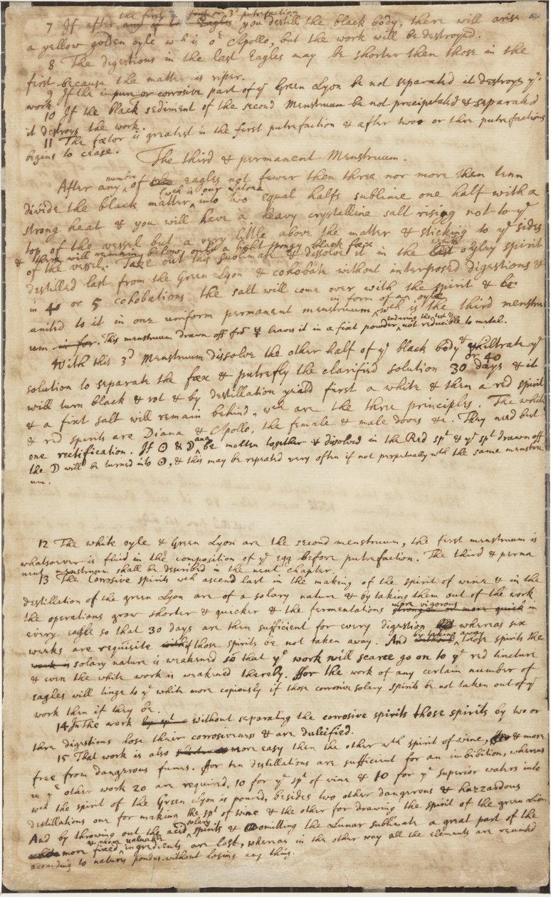 The Hunting of the Green Lyon, Verso by Isaac Newton