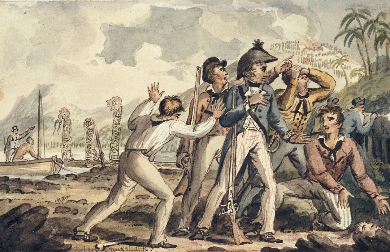 Captain Burney Discovering his Murdered Shipmates, from the Voyages of Captain Cook by Isaac Robert Cruikshank