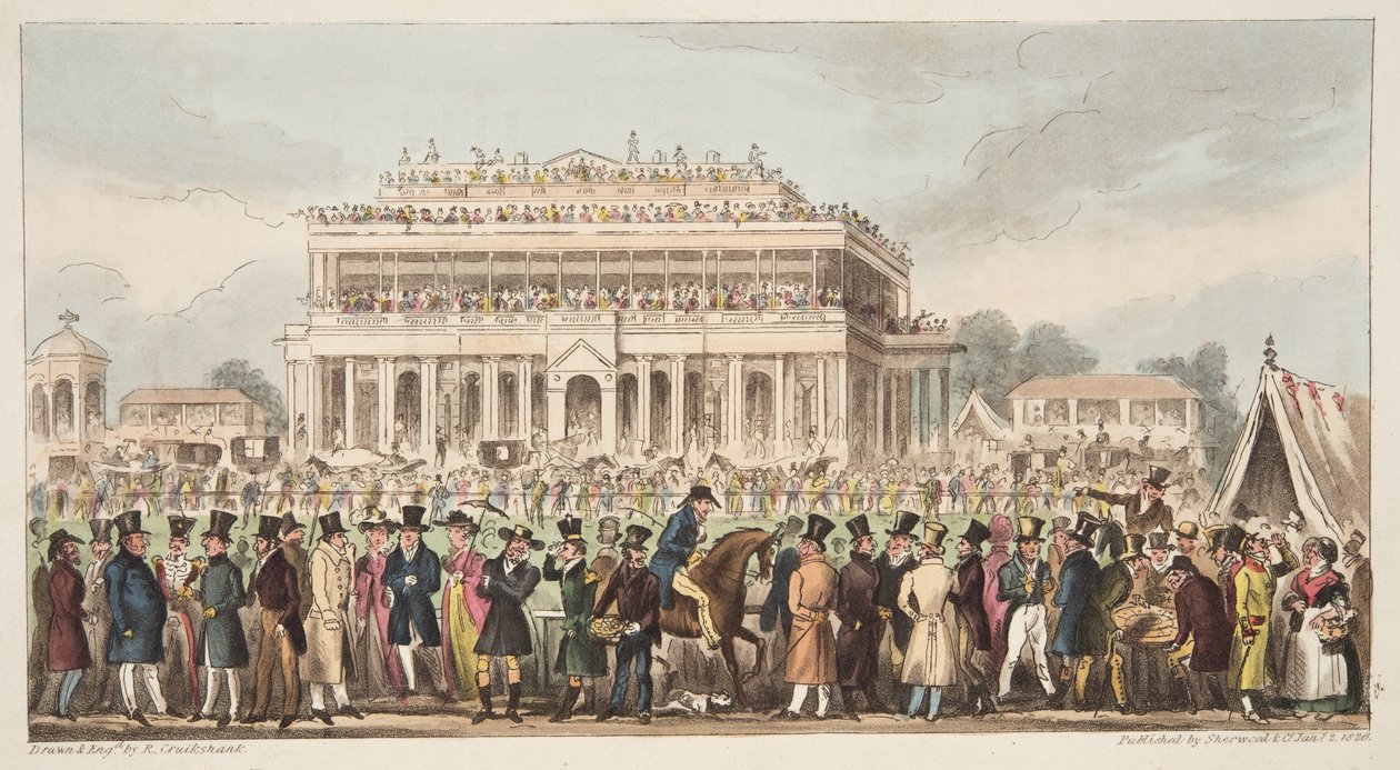 Doncaster Race Course during the Great St. Leger Race, 1824, from The English Spy by Isaac Robert Cruikshank
