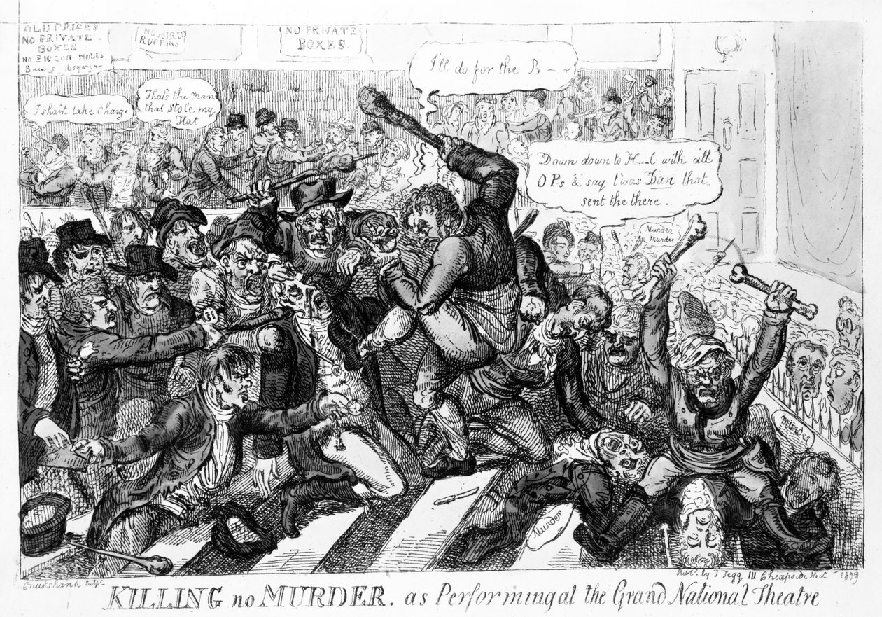Killing no Murder, as performing at the Grand National Theatre by Isaac Robert Cruikshank