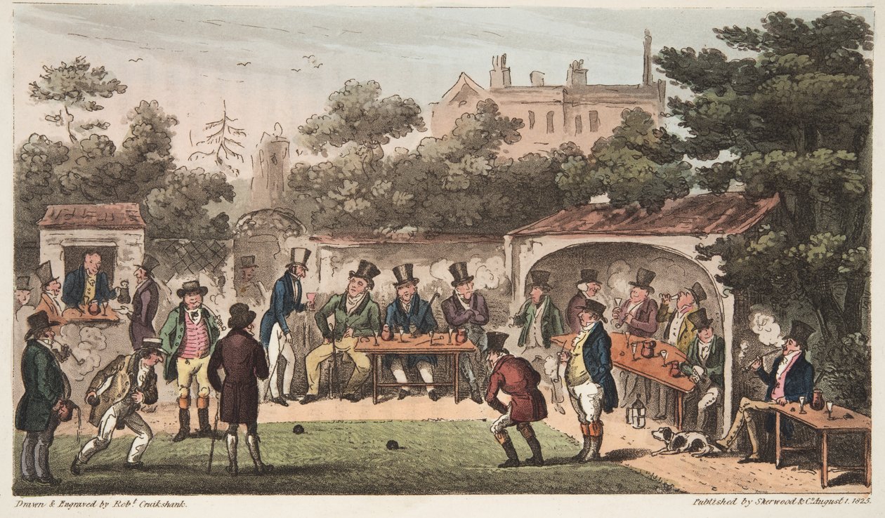The Bowling Alley, Worcester, or Characters of the Hand and Glove Club, from The English Spy, published London, 1824 by Isaac Robert Cruikshank